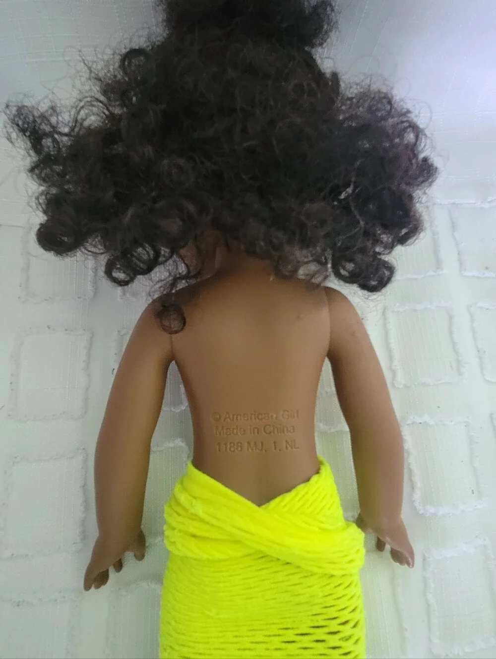 American Girl Doll in Neon Yellow One-Shoulder Mesh Dress